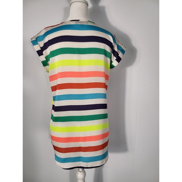 Express Rainbow Striped V- Neck Gramercy Tee Size M - Picture 5 of 6